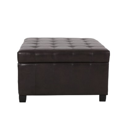 Christopher Knight Home Ellie Contemporary Tufted Faux Leather and Birch Wood Upholstered Storage Ottoman