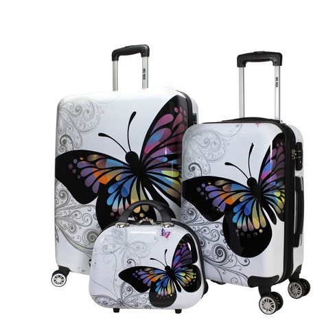 World Traveler Butterfly 3-piece Hardside Expandable Spinner Luggage ...