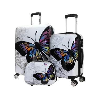 World Traveler Butterfly 3-Piece Hardside Expandable Spinner Luggage Set