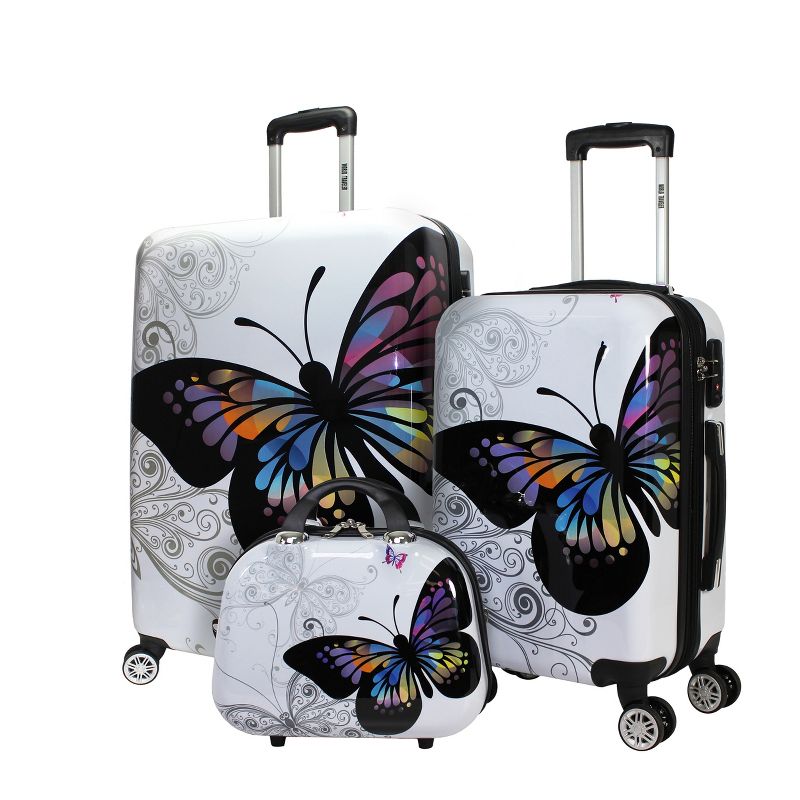 World Traveler Butterfly 3-Piece Hardside Expandable Spinner Luggage Set, 1 of 10