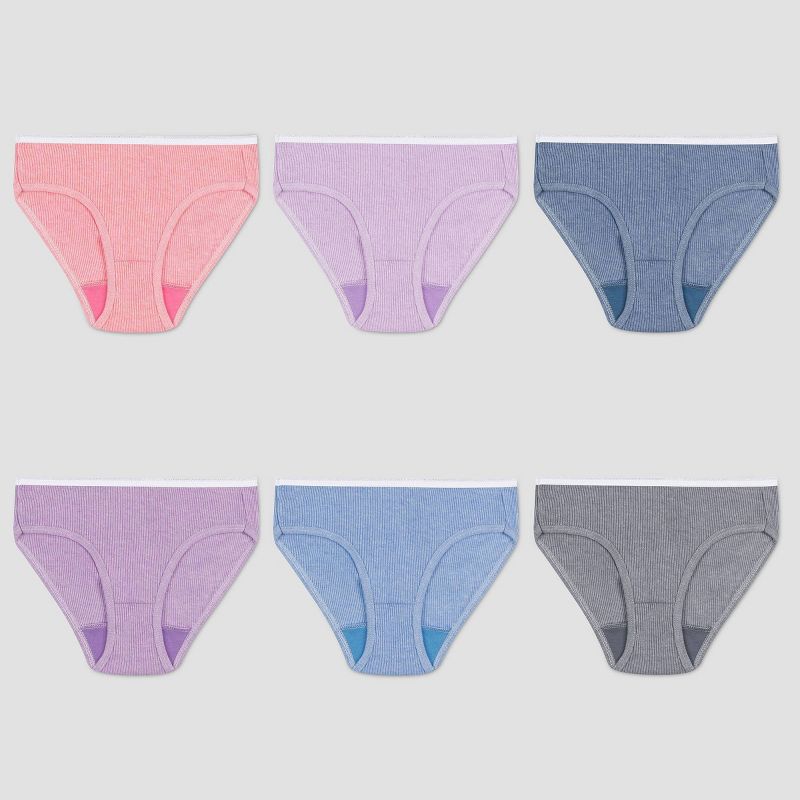Hanes Girls' 6pk Ribbed Cotton Hipster - Colors May Vary, 1 of 3