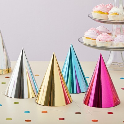 Metallic Multicolor Cone Birthday Party Hats for Kids and Adults