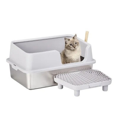 LunaLulinlkStainless Steel Cat Litter Box with Lid, Extra Large Litter Pan with High Sides for Big Cats