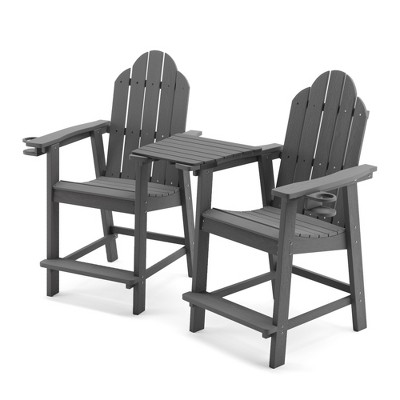 2pcs Adirondack Chair with Removable Tray, Poly Adirondack Chair Bar Stool with Cup Holder, 25.6" Weather Resistant Lifeguard Chair for Balcony,Deck