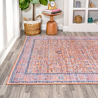 Bohemian Terracotta & Navy Persian-Inspired Washable Rug 3' x 5'