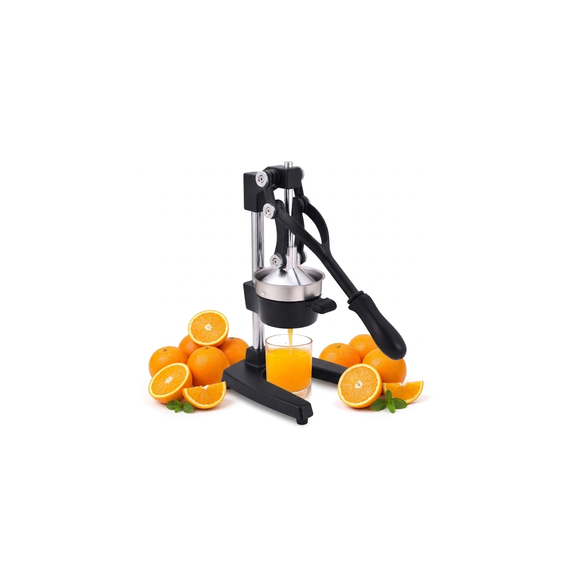 Courant Cast-Iron Orange Juice Squeezer, Stainless Steel Lemon - Sturdy Manual Citrus Press & Juicer with Large Press Bowl, Black