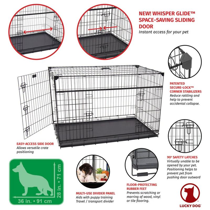 Lucky Dog Dwell Series 30 Inch Small/Medium Lightweight Kennel Secure Fenced Pet Dog Crate w/Divider Panels, Sliding Doors, and Removable Tray, Black, 3 of 7