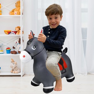 BounceZiez Inflatable Bouncy Ride On Hopper W/ Pump - Gray Horse - 1 of 4