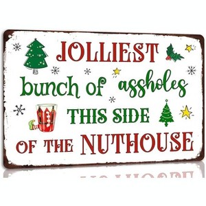 Lomsoe Jolliest Bunch of s This Side of the Nuthouse Metal Tin Sign Welcome Door Sign Christmas Decor Metal Sign Christmas Decor Porch Christmas Decor - 1 of 4