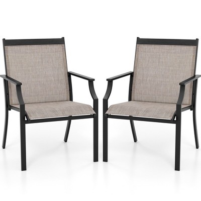 Tangkula Set of 2 Patio Dining Chairs Outdoor Armchairs w/ Sturdy Metal Frame
