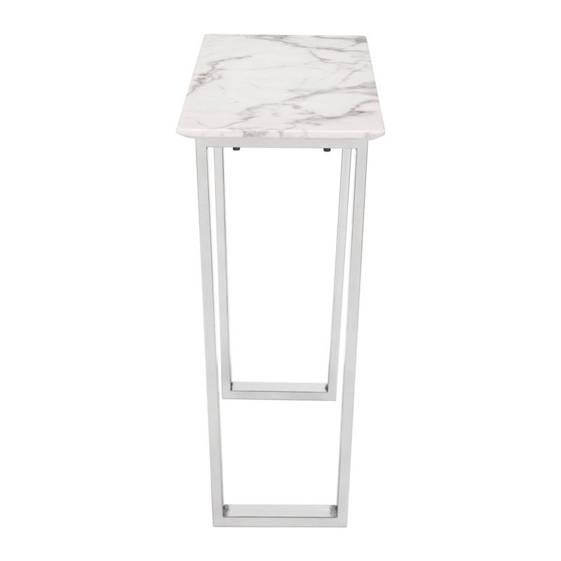 Modern Rectangular Faux Marble Console Table - Stone, Brushed Stainless Steel - Zm Home, 3 of 11