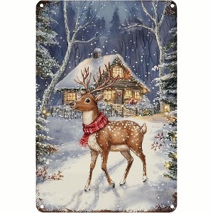 Lomsoe Metal Sign Deer Winter Metal Tin Sign Vintage Signs Retro for Winter Wreath Home Yard Garden Bar Cafe Decor Christmas Gift 8x12 Inch - 1 of 1