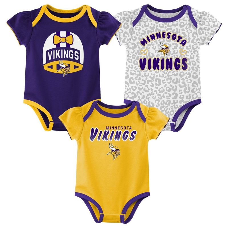 NFL Minnesota Vikings Baby Girls&#39; Onesies 3pk Set, 1 of 5