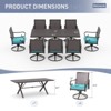 ALAULM 9-piece outdoor balcony dining set, including 8 rattan rocking chairs and 1 large table with umbrella hole, blue. - 2 of 4