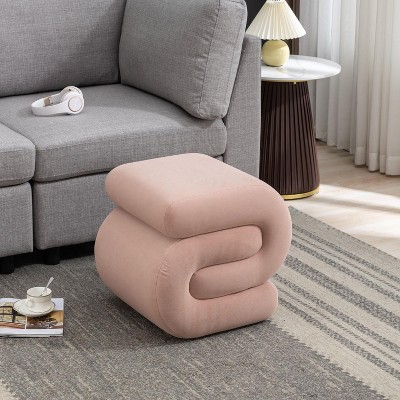 Ottoman Stool Footrest Modern S-Shape Makeup Stool, Upholstered Extra Seating For Living Room,Bedroom,Entryway-Maison Boucle