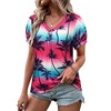 Nlife Womens Puff Short Sleeve Hawaiian Shirts Floral Tropic Printed Pleated V Neck Summer Casual T-Shirt Trendy Boho Blouses Tops - 3 of 4