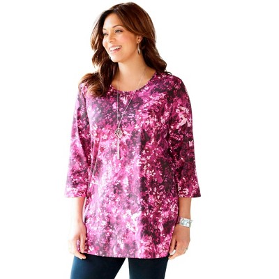 Catherines Women's Plus Size Petite Easy Fit 3/4-Sleeve Scoopneck Tunic