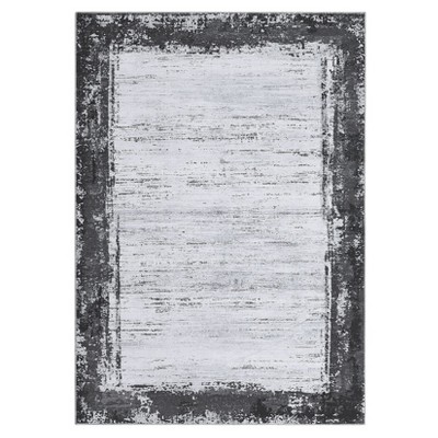 Washable Modern Bordered Rug Non Slip Low Pile Rug Soft Throw Floor Cover Foldable Indoor Carpet for Living Room Bedroom