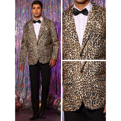 Lars Amadeus Men's Vintage Slim Fit One Button Party Animal Printed Blazer Brown Large — фото 4