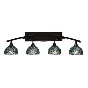 Toltec Lighting Bow 4 - Light Vanity in  Black Copper with 7" Turquoise Cypress Art Glass Shade - 1 of 1