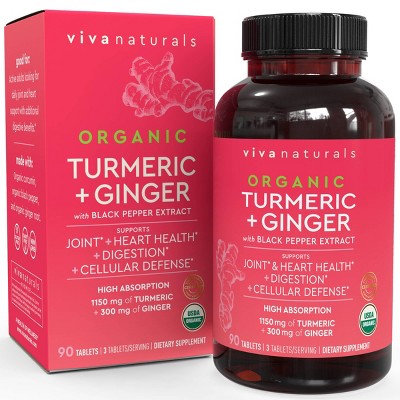 Viva Naturals Organic Turmeric Curcumin + Ginger Multivitamin Tablets - 90ct