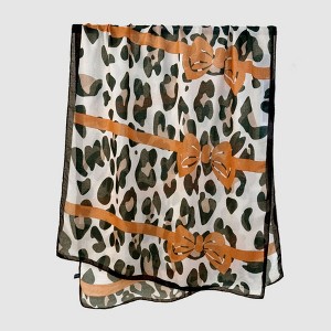 Anna-Kaci Women's Leopard Print Lightweight Scarf with Bow Accent Stripes and Sheer Draped Fabric for Effortless Everyday Style 33.5x71in - 1 of 4