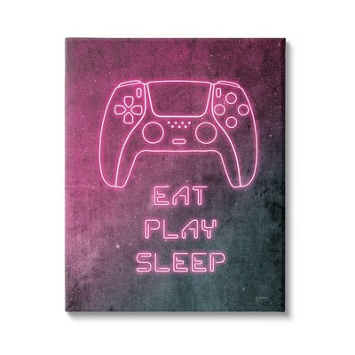 Stupell Industries Eat Play Sleep Pink Gamer Canvas Wall Art