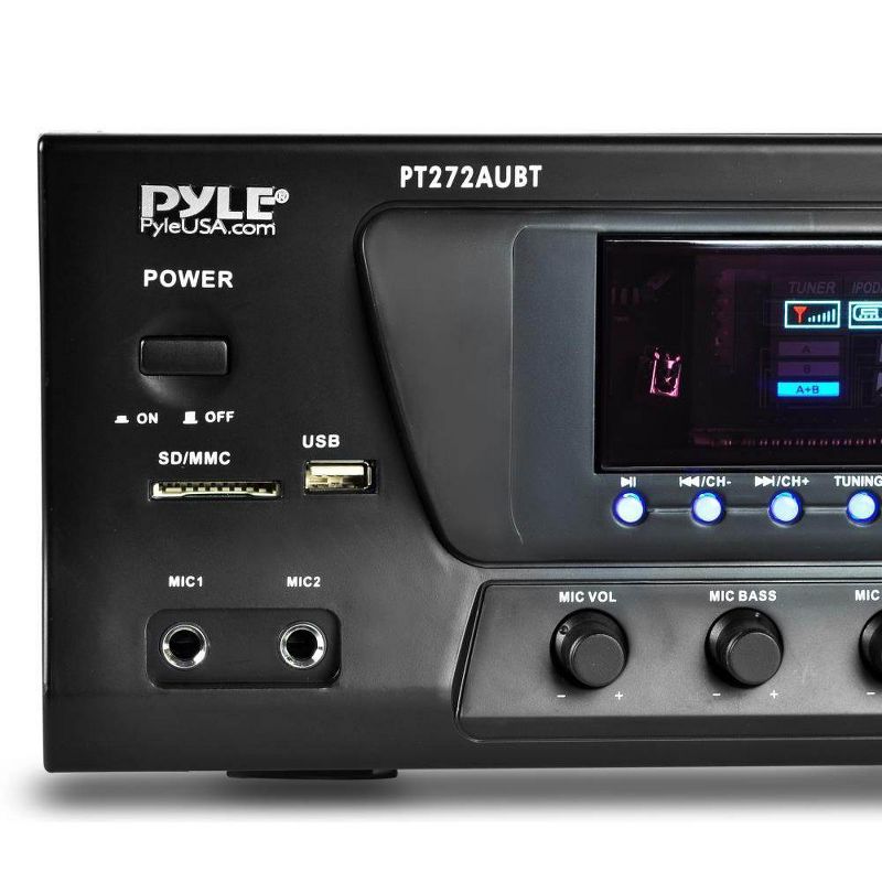 Pyle PT272AUBT Stereo Amplifier Receiver 4 Channel Audio Power System with AM/FM Tuner, Bluetooth Streaming, and Sub Control for Home Use, 4 of 8