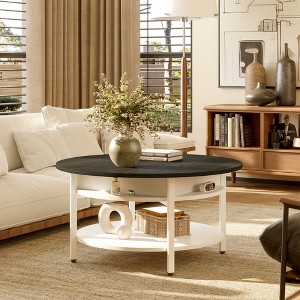 WOWLIVE 27"W Lift-Top Wood Coffee Table, Small Round Cocktail Table with Storage for Living Room, CT007 - 1 of 4