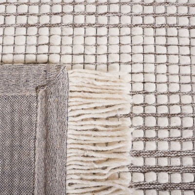 Ivory and Dark Brown Wool Flat Woven Rug