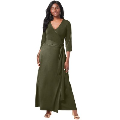 Jessica London Women's Plus Size Stretch Knit Faux Wrap Maxi Dress