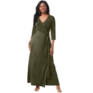 Jessica London Women's Plus Size Stretch Knit Faux Wrap Maxi Dress - 1 of 4