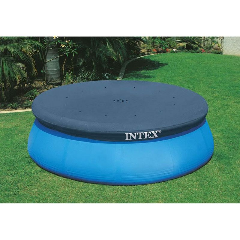 Intex 10 Foot Easy Set Round Durable Above Ground Swimming Pool Debris Vinyl Cover with 12 Inch Overhang and Drain Holes, Blue, 3 of 7