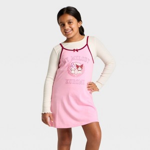 Girls' Sanrio Kuromi and My Melody Collared Fleece Dress - Off-White - 1 of 4