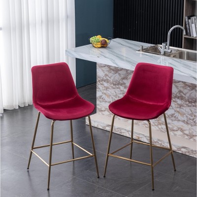 Roundhill Furniture Aufurr Modern Velvet 26.50 Counter Height Stool, Red, Set of 2