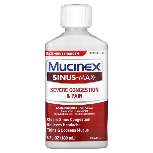 Mucinex Sinus-max, Severe Congestion & Pain, For Ages 12+, 6 Fl Oz (180 ...