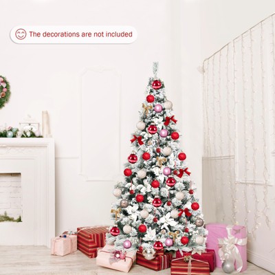 6ft White Snow Flocked Pine Christmas Tree with Faux Foliage