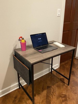 Bestier Computer 32 Inch Modern Mini Style Office Desk with Adjustable  Metal Frame, Storage Bag, and Working Table for Small Bedroom Space, Grey