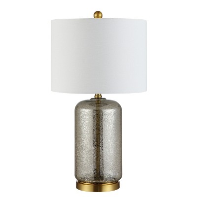 Elegant Silver Glass 18&quot; Table Lamp with White Drum Shade