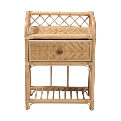 Natural Brown Rattan 1-Drawer Bohemian Night Table