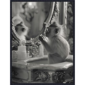 Amanti Art Monkey Bathroom Bussiness by Niky Rahner Framed Canvas Wall Art - 1 of 4