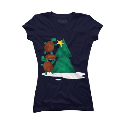 Junior's Design By Humans Christmas Tree Turtle By moredesignsplease T-Shirt