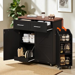 Kitchen Island with Drop Leaf, Rolling Kitchen Cart with Removable Side Shelf, Hidden Tilt Trash Cabinet, Drawers and Adjustable Storage - 1 of 4