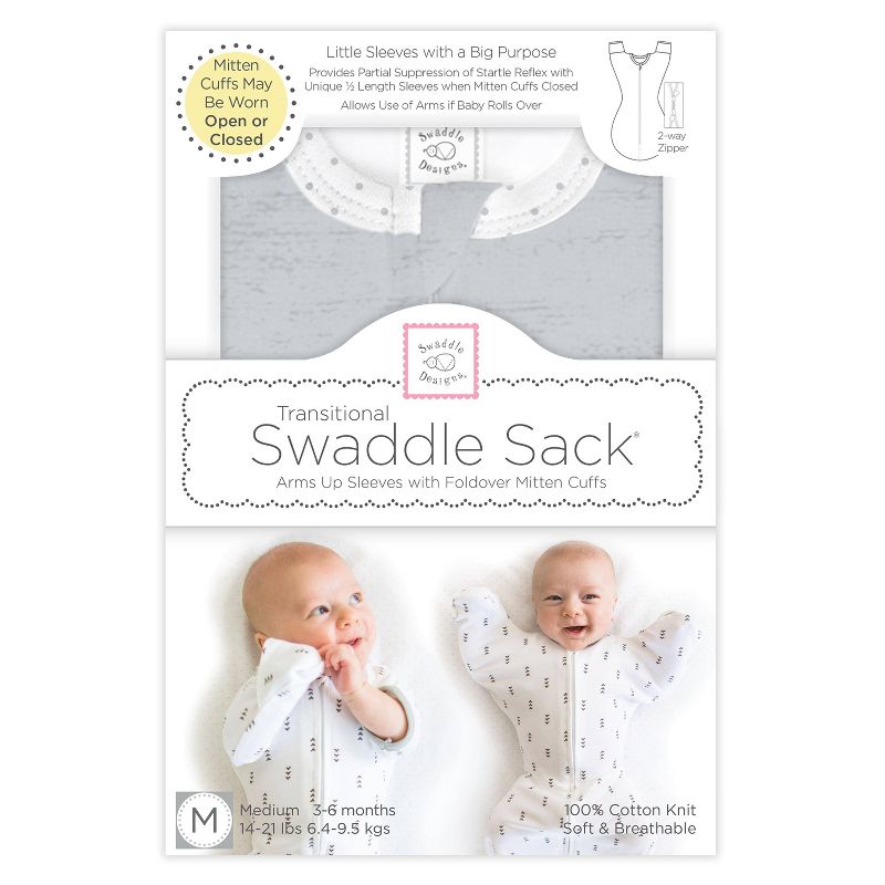 Transitional Swaddle Sack with Arms Up Half-Length Sleeves and Mitten Cuffs Wearable Blanket - Heathered Gray with Stripe, 6 of 11