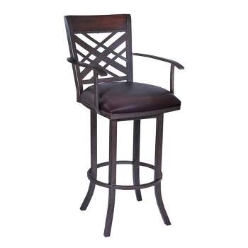 26" Tahiti Arm Faux Leather Metal Counter Height Barstool Brown - Armen Living