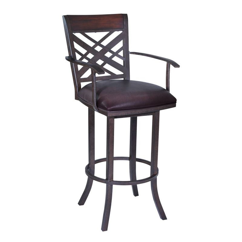 26&#34; Tahiti Arm Faux Leather Metal Counter Height Barstool Brown - Armen Living, 1 of 9
