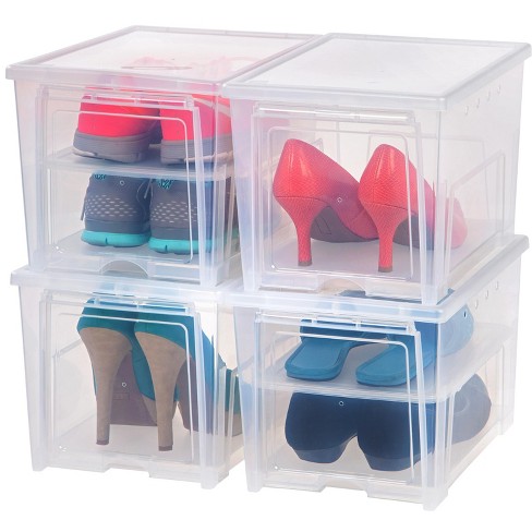 Iris Usa Tall 4 Pack Shoe Storage Box Stackable And Drop Front : Target
