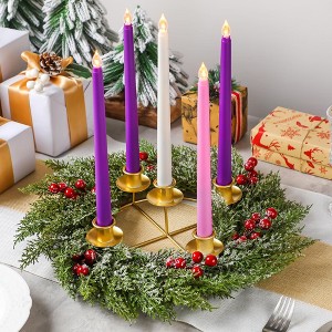 MOEPISY Advent Candle Holder Wreath Set of 5 with 5 Flameless Candles Christmas Advent Berry Champagne Flower Wreath Rings (Classic) - 1 of 4