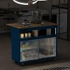 Acekool Rolling Kitchen Island with Sliding Fluted Glass Doors, Ambient Glow, Rubberwood Countertop, Power Outlets, Gray Blue - 3 of 4
