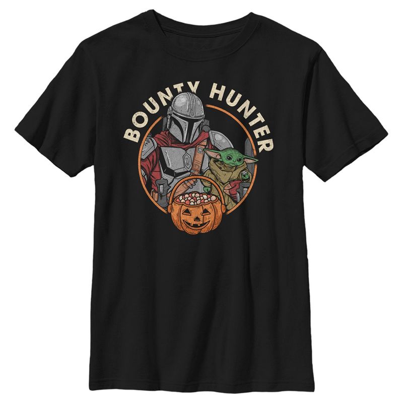 Boy's Star Wars: The Mandalorian Halloween Candy Bounty Hunter Din Djarin and Grogu T-Shirt, 1 of 6